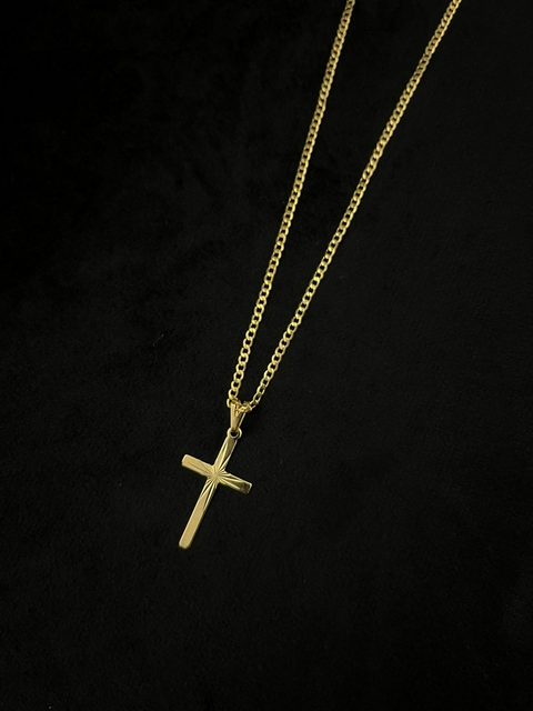 Corrente cordao masculino grumet 2,5mm banhado a ouro 18k+pingente cruz