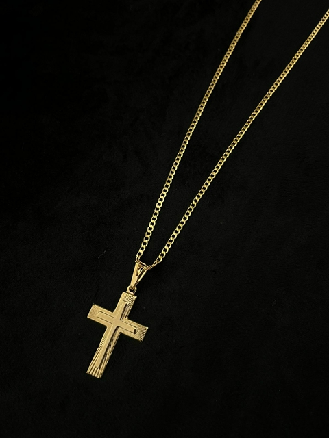 Corrente cordao masculino grumet 2,5mm banhado a ouro 18k+pingente cruz 3D