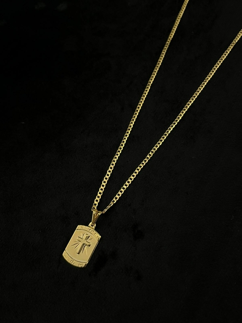 Corrente cordao masculino grumet 2,5mm banhado a ouro 18k+pingente Cruz sagrada
