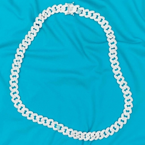 10mm - Corrente Cravejada Ice Grumet Premium - Prata 925 50CM