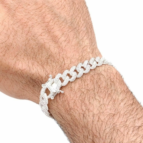 PULSEIRA MASCULINA GROSSA CRAVEJADA ZIRCONIAS - JOGADOR/CANTOR - PRATA 925