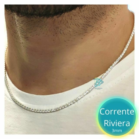 CORRENTE RIVIERA MASCULINO CRAVEJADA JOGADOR/CANTOR - PRATA 925