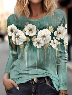 Moda feminina floral 3d impressão manga longa - comprar online