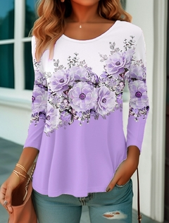 Moda feminina floral 3d impressão manga longa