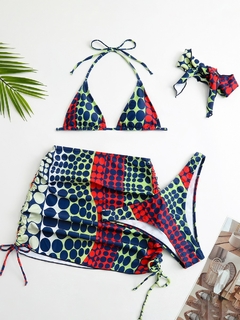 Imagem do dot print tie lado halter biquinis maiô & saia de praia sexy