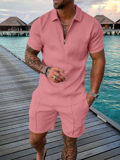 Conjunto de camisa polo e shorts masculinos de manga curta - ROSSY
