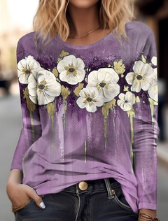 Imagem do Moda feminina floral 3d impressão manga longa
