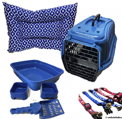 ￼Kit Completo Para Gato 7 Peças Premium Colchonete Caixa de Areia Caixa de Transporte Comedouro Coleira Pá Higiênica - DOGGIIES