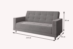 Sofá Cama 3 Lugares Casal Mônaco - Cor Cinza - Móveis Digital