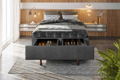 Base Box com Sapateira Embutida Casal - Sued Cinza - Unindo Praticidade e Estilo