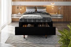 Base Box com Sapateira Embutida Casal - Sued Preto - Unindo Praticidade e Estilo
