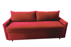 Sofá-cama Ápice 3 em 1 em tom vermelho, com almofadas e design moderno, ideal para conforto e praticidade.