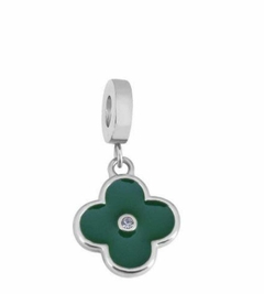Charm flor plateado verde