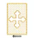 Desenho de uma cruz com detalhes em dourado, cercada por um padrão de estrelas em um fundo branco.