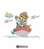 Matriz de bordado de um urso marinheiro em um barco, com sol, nuvem e pássaros ao fundo.