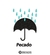 Design de bordado com um guarda-chuva preto e gotas de chuva azuis, com a palavra "Pecado" abaixo.