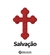 Emblema bordado de uma cruz vermelha com a palavra "Salvação" abaixo.