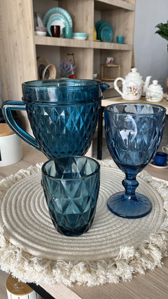 SET X6 VASOS AZUL VIDRIO C/ROMBOS 350ML en internet