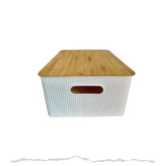 CANASTO PLAST/ TAPA BAMBO RECTANGULAR RELIEVE - comprar online