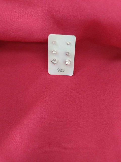 Trio de brincos ponto de luz redondo em prata 925