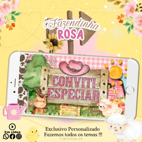 Convite Animado Fazendinha Rosa Menina - Video