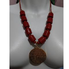 Colar Pai Nosso Dourado Pedra Vermelha