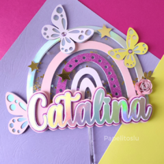Cake Topper Arcoiris con Mariposas Shaker