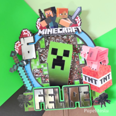 Cake Topper Shaker y Luz Minecraft