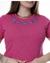 T-SHIRT-BORDADA NA GOLA COM FLORES-COR ROSA - comprar online