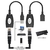 Adaptador convertidor de extensión USB a cable de red RJ45 con conectores USB y RJ45, mostrando conexión a laptop, DVR y escritorio, y conexión a teclado o ratón