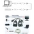 Diagrama del adaptador convertidor de extensión USB a través de cable de red RJ45, mostrando conexiones a dispositivos como impresoras y computadoras.