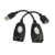 Adaptador convertidor USB a RJ45 con dos salidas para extensión de red.