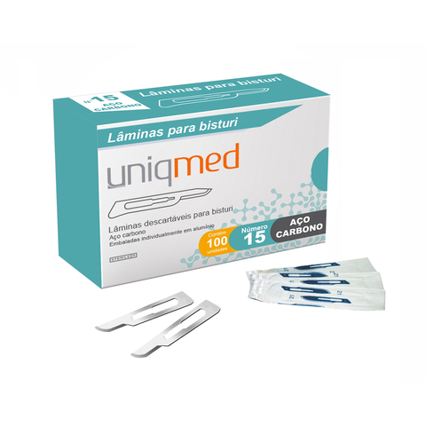 LÂMINAS PARA BISTURI AÇO CARBONO N15 UNIQMED