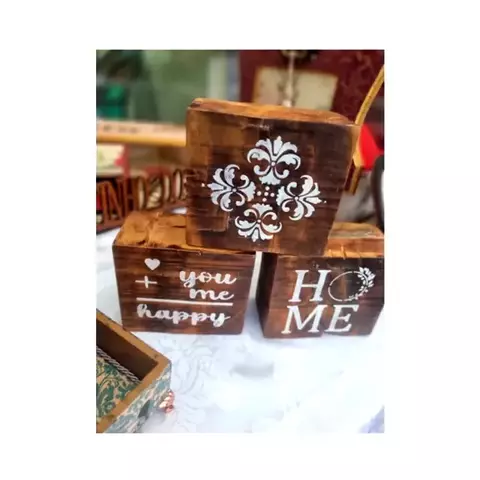 Kit 3 Blocos Madeira Maciça com Pintura Stencil - comprar online