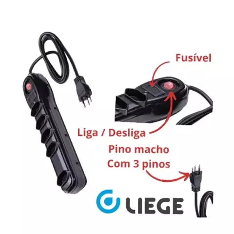 Filtro de Linha 5 Tomadas - com DPS - Liege - comprar online