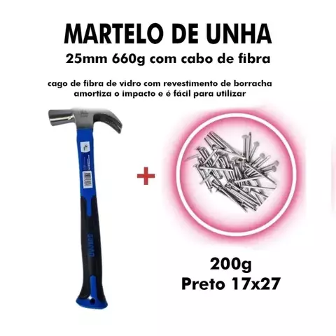 Martelo Unha Polido C/Cabo de Fibra Profissional 25MM - Guepar - comprar online