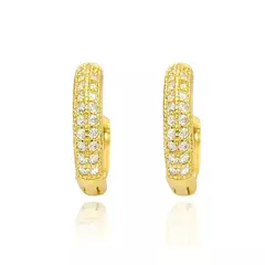 Brinco Argola Cravejada em Zircônia 22 pedras P (Banho De Ouro 24k)