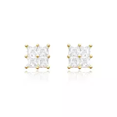 Brinco Quadrado 4 Pedras M (Banho Ouro 24k)