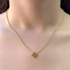 Colar Elo Português + Flor Red Orange 1,9mm (Fecho Tradicional) (Banho Ouro 24k)