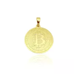 Pingente Moeda ''Bitcoin'' M (2cmX2cm) (Banho Ouro 24k)