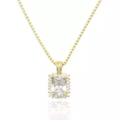 Pingente Vintage Cravejado Pedra Cristal (1,8cmX1,3cm) (Banho Ouro 24k)