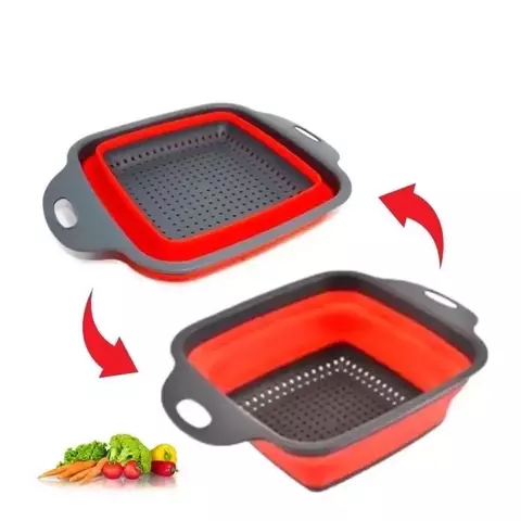Escorredor de Silicone Retrátil Multiuso Massas Fruta Alimentos - Quadrado