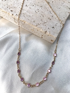 Choker zircônias rosa