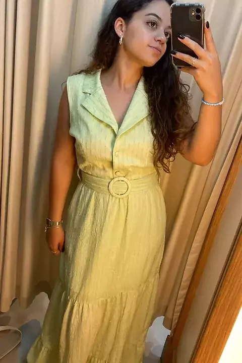 Vestido Verde Longo Algodão Texturizado