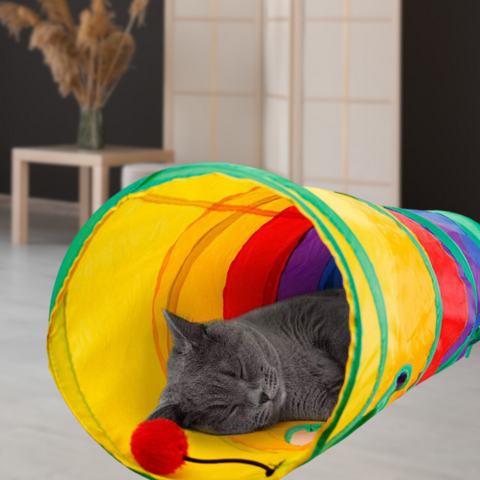 Túnel para Gatos Brinquedo Labirinto Dobrável Colorido Instinto de caça Felino Interativo Animais Pet Diversão