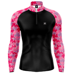 Camiseta Camisa Blusa Casual Pesca Agro Camuflado Rosa Com Zíper Proteção Uv50+ na internet