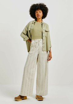 Calça Pantalona Fio Tinto - Bege/Verde