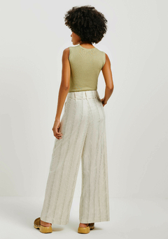 Calça Pantalona Fio Tinto - Bege/Verde - comprar online