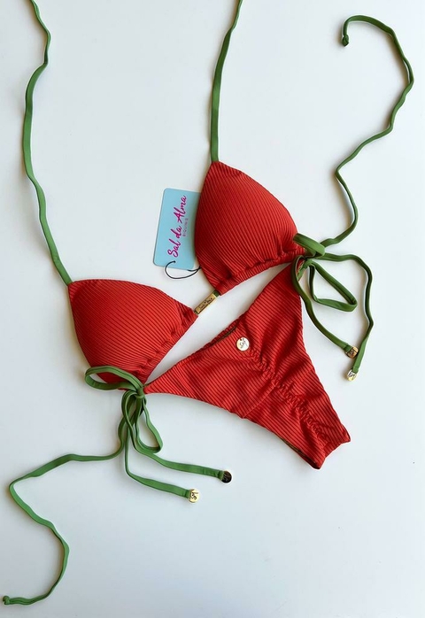 LACINHO CANELADO TERRACOTA COM VERDE MILITAR