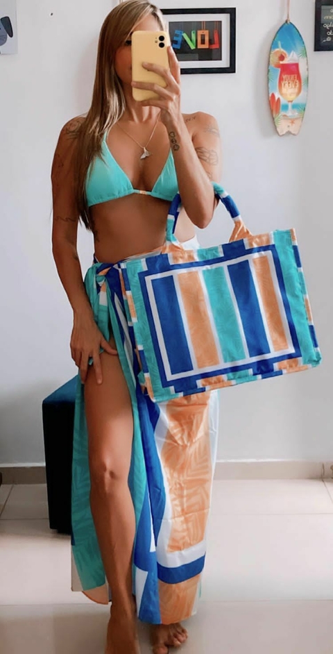 BOLSA LISTRADA AZUL COM LARANJA